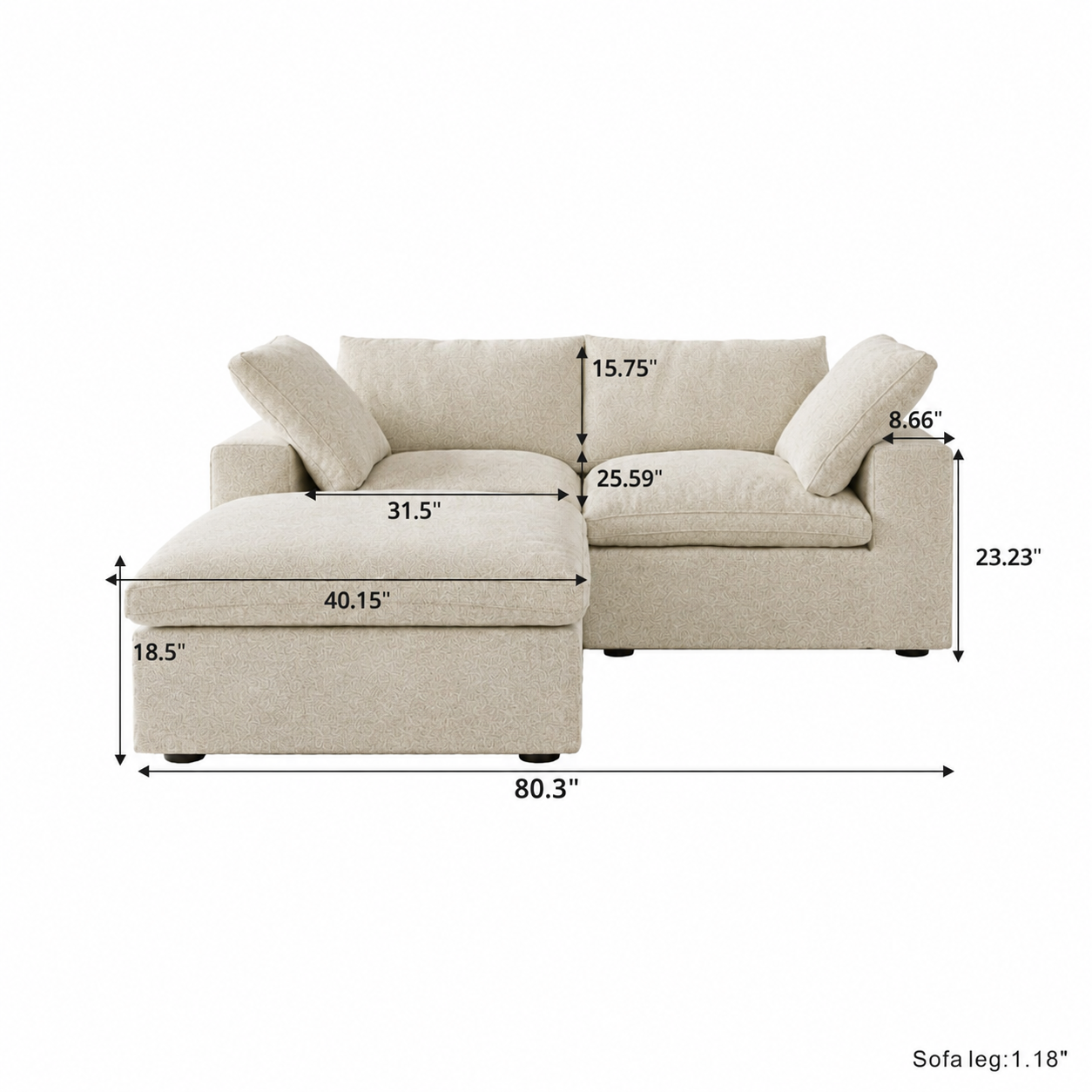 Ember Cloud 2 Seater Sofa With Ottoman