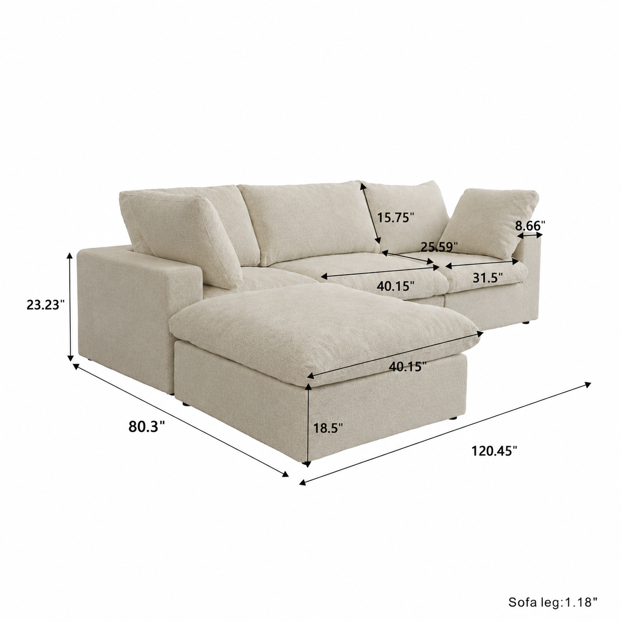 Ember Cloud 3 Seater Sofa With Ottoman