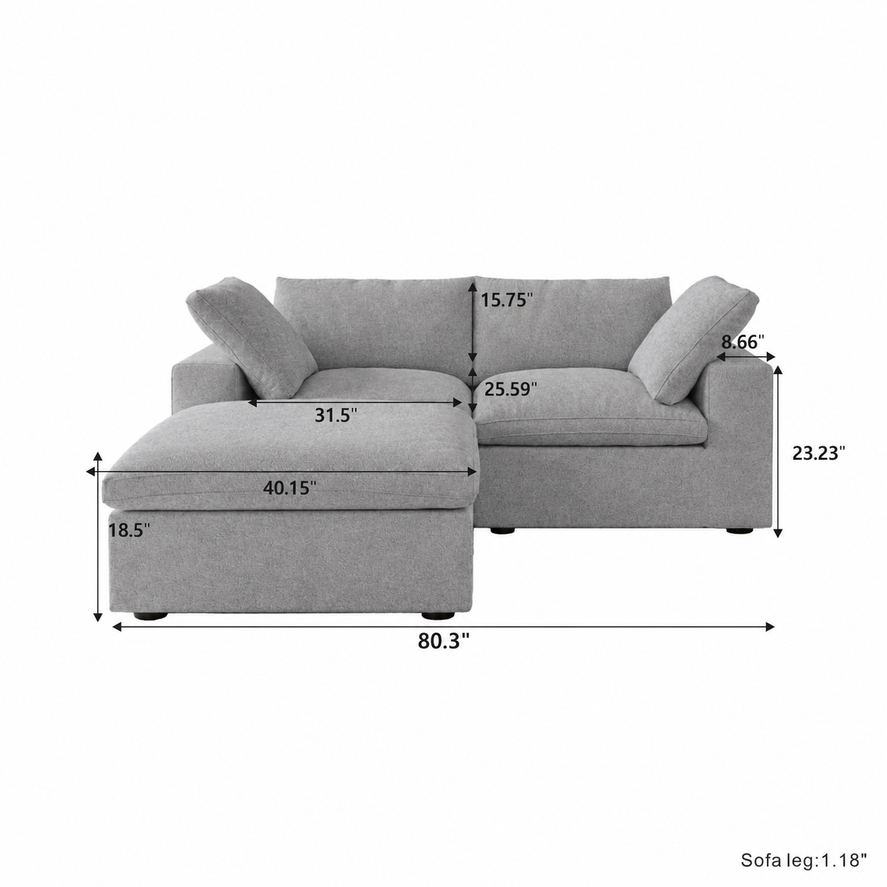 Ember Cloud 2 Seater Sofa With Ottoman