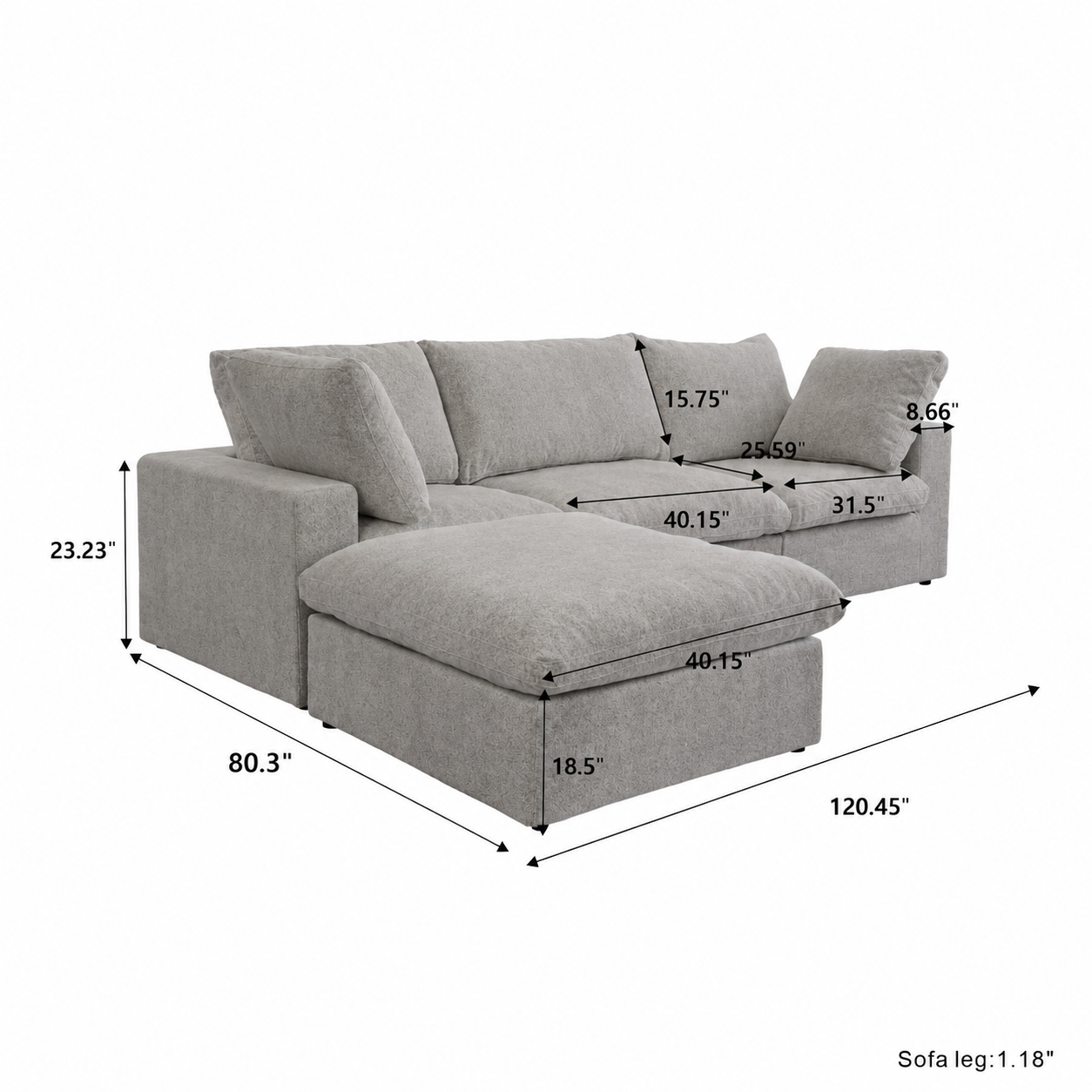 Ember Cloud 3 Seater Sofa With Ottoman